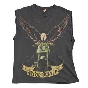 Vintage Motorcycle Biker Eagle Lightning Cut Off Faded Muscle Shirt Large